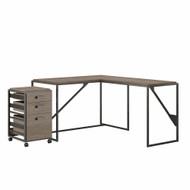 Bush Furniture Refinery 50W L Shaped Industrial Desk with 3 Drawer Mobile File Cabinet in Restored Gray - RFY004RTG