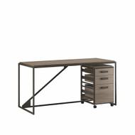 Bush Furniture Refinery 62W Industrial Desk with 3 Drawer Mobile File Cabinet in Restored Gray - RFY005RTG