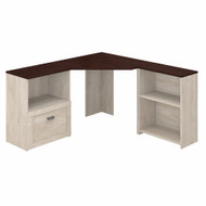 Bush Furniture Townhill Corner Desk with Bookcase and File Cabinet in Washed Gray and Madison Cherry - TNH003WM2