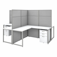 Bush Business Furniture Easy Office 60W 4 Person L Desk with 66H Cubicle Panel and Drawers Pure White - EODH76SWH-03K