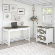 Bush Key West 48W Writing Desk with 2 Drawer Lateral File Cabinet Shiplap Gray - KWS003G2W