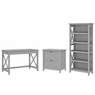 Bush Key West 48W Writing Desk with Lateral File Cabinet and 5 Shelf Bookcase Cape Cod Gray - KWS004CG