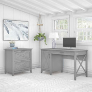Bush Key West 54W Computer Desk with Storage and 2 Drawer Lateral File Cabinet Cape Cod Gray - KWS008CG