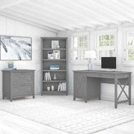 Bush Key West 54W Computer Desk with Lateral File Cabinet and Bookcase 5-Shelf Cape Cod Gray - KWS009CG