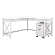 Bush Key West 60W L-Shaped Desk with 2 Drawer Mobile File Cabinet Linen White Oak - KWS013LW