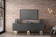Nexera Runway TV Stand, 72-inch, Charcoal Grey and Russian Birch Plywood - 119273
