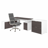 Bush Business Furniture Jamestown 72W L Shaped Desk with Lateral File Cabinet and High Back Office Chair in White and Storm Gray - JTN025SGWHSU
