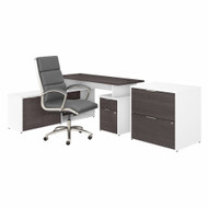 Bush Business Furniture Jamestown 60W L Shaped Desk with Lateral File Cabinet and High Back Office Chair in White and Storm Gray - JTN026SGWHSU