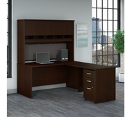 Bush Business Furniture Series C 60W L Shaped Desk with Hutch and Mobile File Cabinet in Mocha Cherry - SRC147MRSU