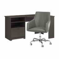 Bush Cabot Collection 60W Corner Desk with Mid Back Leather Box Chair Heather Gray - CAB060HRG