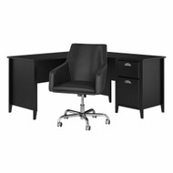 Bush Connecticut Collection 60W L Shaped Desk with Mid Back Leather Box Chair Black Suede Oak - CT015BS
