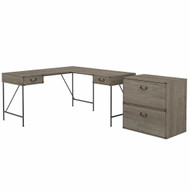 Bush Furniture Ironworks 60W L Shaped Writing Desk with 2 Drawer Lateral File Cabinet Restored Gray - IW028RTG