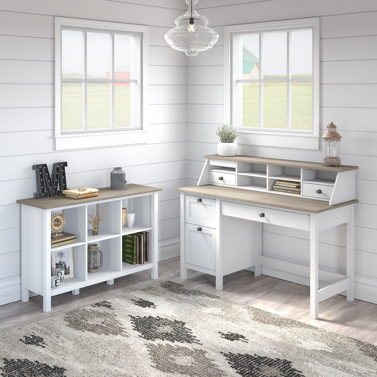 Bush Furniture Mayfield 54W Computer Desk Package Shiplap Gray