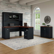 Bush Furniture Fairview 60W L Shaped Desk with Hutch and Small Storage Cabinet Antique Black - FV012AB