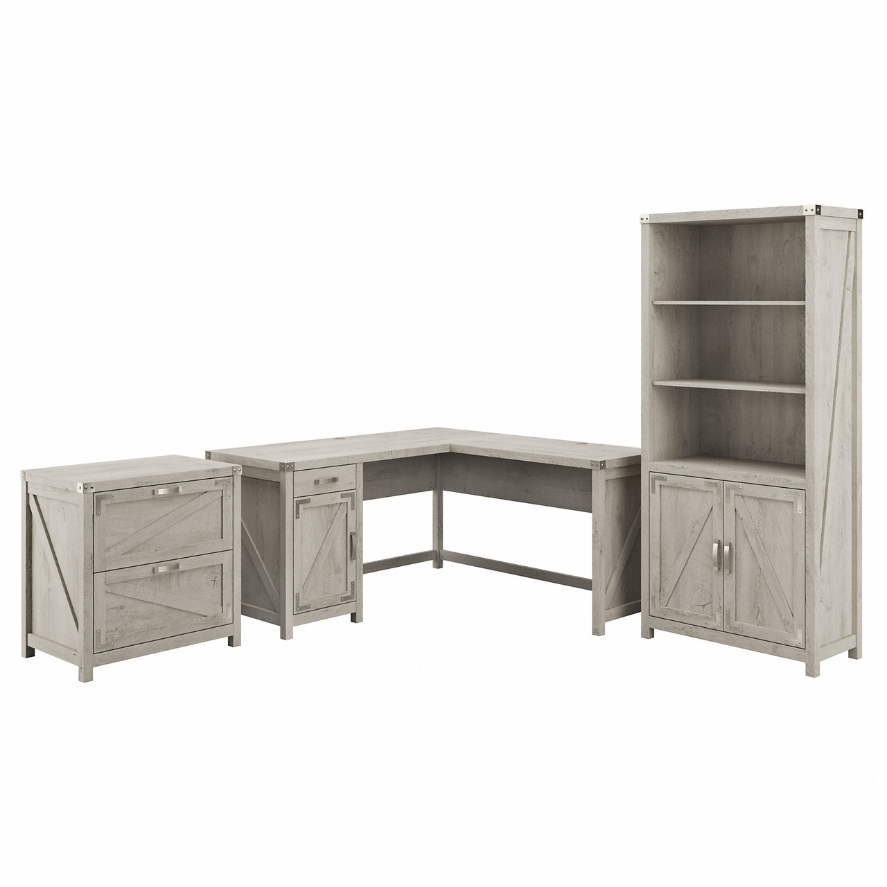 Kathy Ireland® Home by Bush Furniture Cottage Grove 60W L Shaped Desk with  Lateral File Cabinet and 5 Shelf Bookcase in Cottage White - CGR005CWH Free  Shipping!