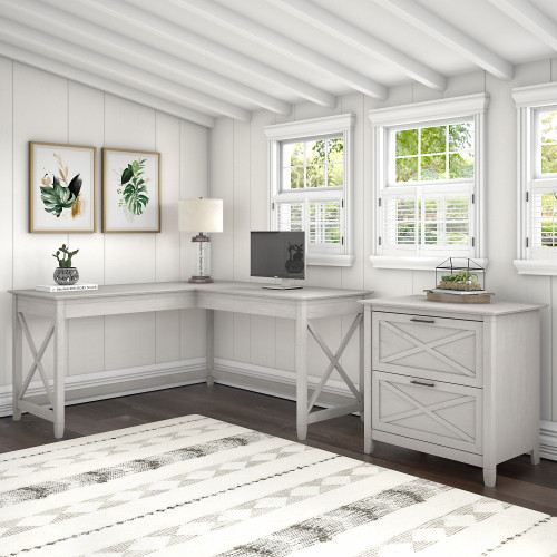 Pure White Oak Bush Furniture Key West 2 Drawer Lateral File Cabinet 