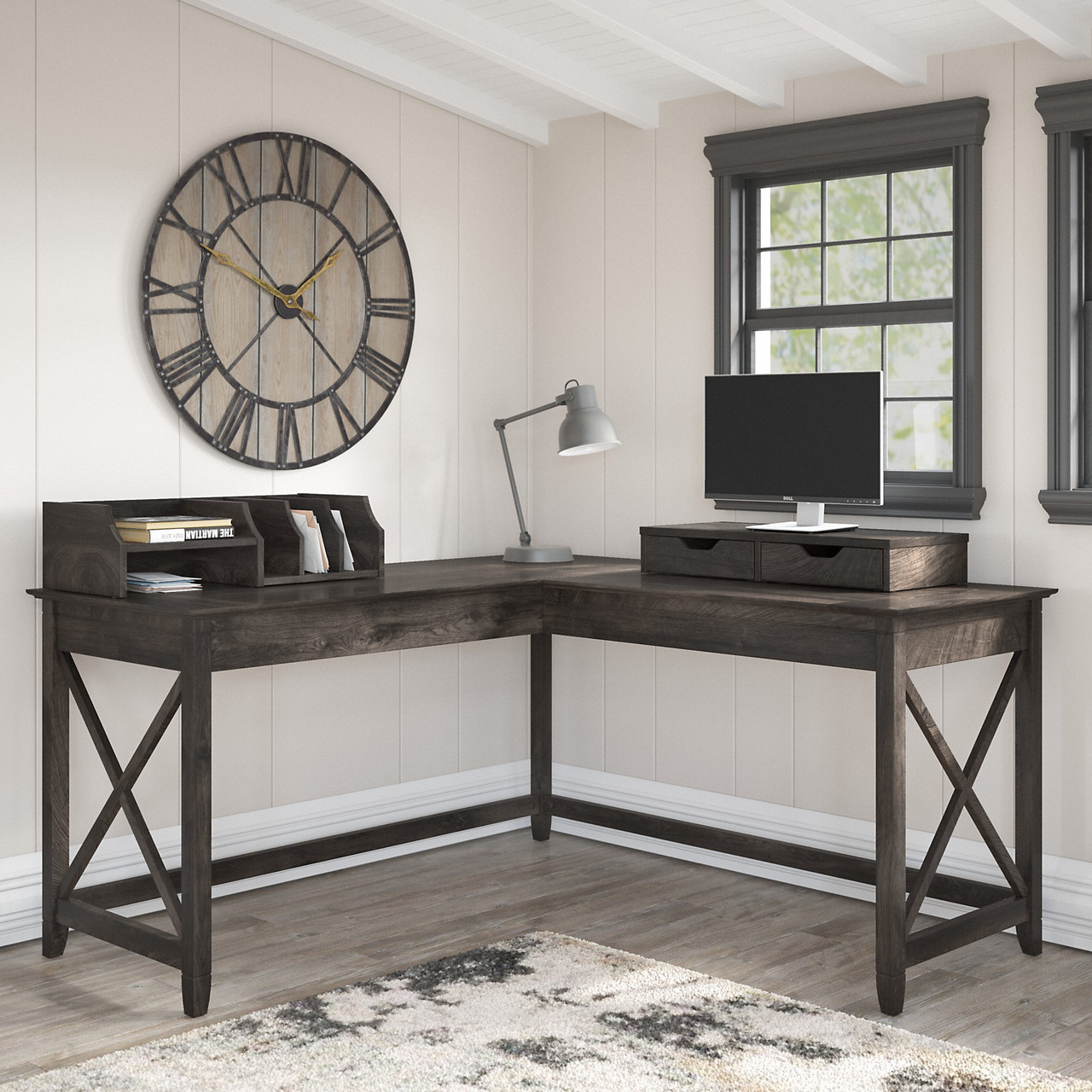 Bush Furniture Key West Desktop Organizer with Shelves in Dark Gray Hickory