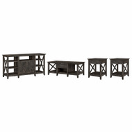 Bush Furniture Key West Tall TV Stand with Coffee Table and Set of 2 End Tables in Dark Gray Hickory - KWS025GH