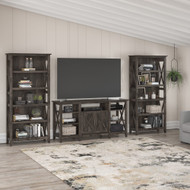 Bush Furniture Key West Tall TV Stand with Set of 2 Bookcases in Dark Gray Hickory - KWS027GH
