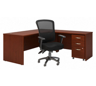 Bush Series C Mahogany 72W L Desk w File and Custom Comfort High Bk Chair - SRC131MASU