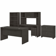 Bush Business Furniture Echo by Kathy Ireland 60W Bow Front Desk Package Charcoal Maple - ECH029CM