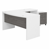 Bush Business Furniture Echo by Kathy Ireland 60W Bow Front Desk w 36W Return and 3 Drawer Mobile Pedestal White/Modern Gray - ECH007WHMG