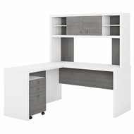 Bush Business Furniture Echo by Kathy Ireland 60W L-Shaped Desk Package White/Modern Gray - ECH009WHMG
