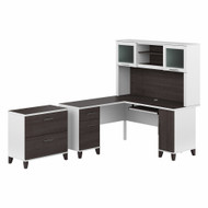 Bush Furniture 60W L Desk w Hutch and Lateral File - SET008SGWH