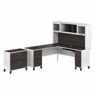 Bush Furniture 72W L Desk w Hutch and Lateral File - SET009SGWH