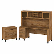 Bush Furniture 72W Single Pedestal Desk w Hutch and Lateral File - SET019FW