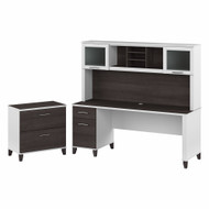 Bush Furniture 72W Single Pedestal Desk w Hutch and Lateral File - SET019SGWHSGWH