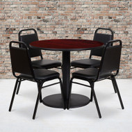 Flash Furniture 36'' Round Laminate Natural Table Set with 4 Banquet Chairs - RSRB1002-GG