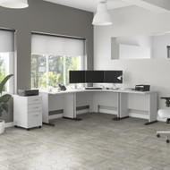 Bush Furniture 83W Large Corner Desk with 3 Drawer Mobile File Cabinet - STA003WHSU