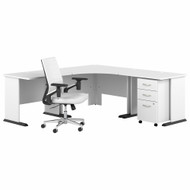 Bush Furniture 83W Large Corner Gaming Desk with Chair and Drawers - STA011WHSU