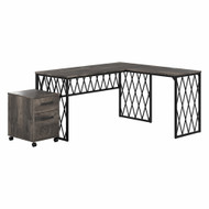 Kathy Ireland Home by Bush Furniture City Park 60W Industrial L Shaped Desk with Mobile File Cabinet - CPK005GH