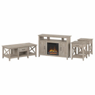 Bush Furniture Key West Tall Electric Fireplace TV Stand with Coffee Table and End Tables Washed Gray - KWS072WG