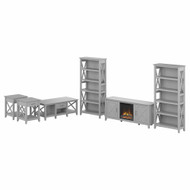 Bush Furniture Key West Electric Fireplace TV Stand with Bookcases and Living Room Table Set Cape Cod Gray - KWS073CG