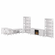 Bush Furniture Key West Electric Fireplace TV Stand with Bookcases and Living Room Table Set Pure White Oak - KWS073WT