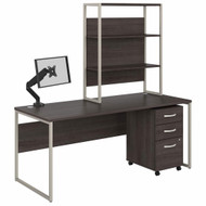 Bush Furniture Hybrid 72W x 30D Desk with Hutch, Mobile File Cabinet and Monitor Arm - HYB019SGSU