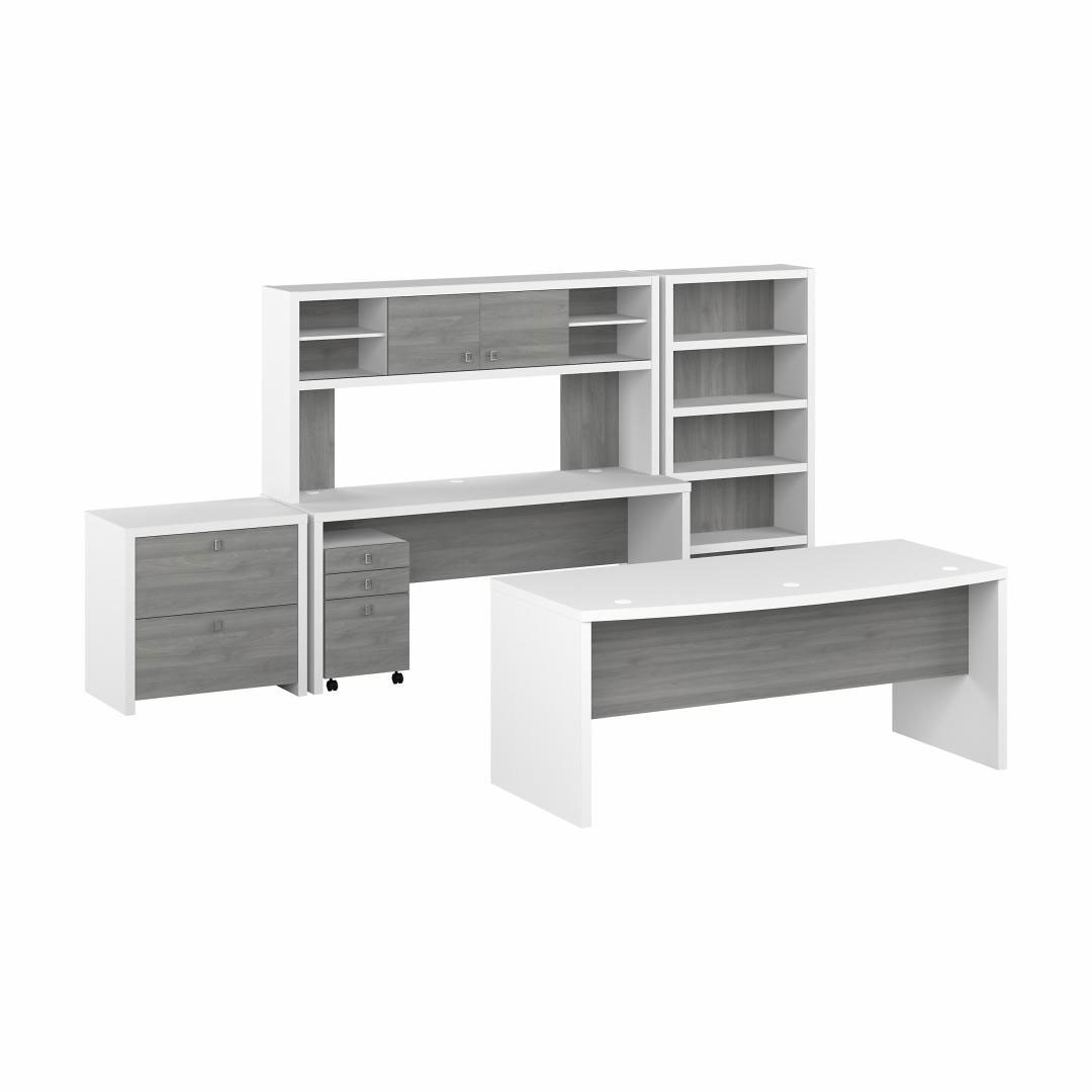 Bush Business Furniture Echo by Kathy Ireland 72W Bow Front Office Desk Set  with Credenza, Hutch and Storage - ECH055WHMG Free Shipping!