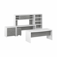 Bush Business Furniture Echo by Kathy Ireland 72W Bow Front Office Desk Set with Credenza, Hutch and Storage - ECH055WHMG