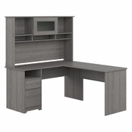 Bush Furniture Cabot Collection 60W L Shaped Computer Desk with Hutch and Drawers  Modern Gray - CAB046MG