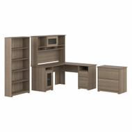 Bush Furniture Cabot Collection 60W L Shaped Computer Desk with Hutch, File Cabinet and Bookcase Ash Gray - CAB010AG