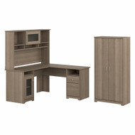 Bush Furniture Cabot 60W L Shaped Computer Desk with Hutch and Tall Storage Cabinet Ash Gray - CAB017AG