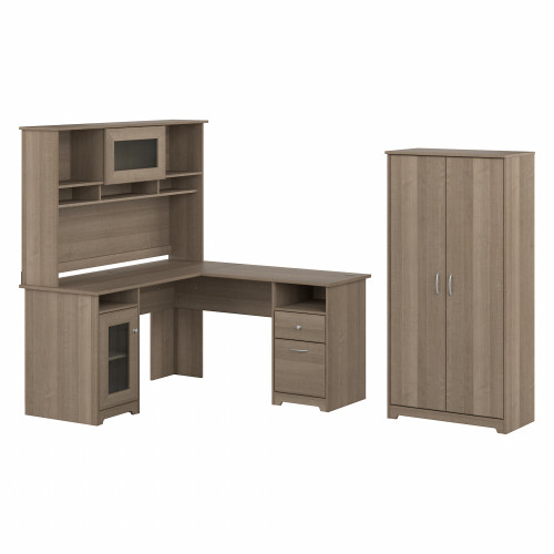 Bush Furniture 60W L Shaped Computer Desk with Hutch and Tall Storage