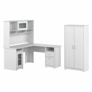Bush Furniture Cabot Collection 60W L Shaped Computer Desk with Hutch and Tall Storage Cabinet White - CAB017WHN