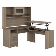 Bush Furniture Cabot Collection 60W 3 Position Sit to Stand L Shaped Desk with Hutch Ash Gray - CAB045AG