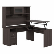 Bush Furniture Cabot Collection 60W 3 Position Sit to Stand L Shaped Desk with Hutch Heather Gray - CAB045HRG