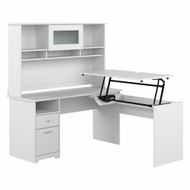 Bush Furniture Cabot Collection 60W 3 Position Sit to Stand L Shaped Desk with Hutch White - CAB045WHN