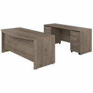 Bush Furniture Studio C 72"W x 36"D Bow Front Desk and Credenza Package Modern Hickory - STC009MHSU